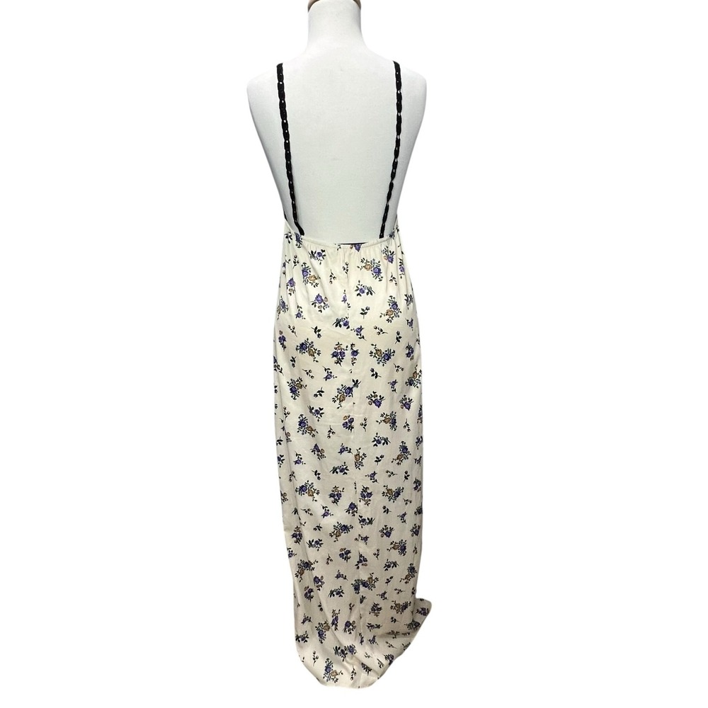 Zara Crochet Satin Maxi Slip Dress Black Cream Lavender Floral Boho Festival‎ S - Picture 5 of 14